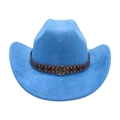 Sky blue western cowboy hat in felt with studded brown leather band and silver buckle - One Size / Blue