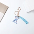 Blue letter K keychain with rose gold hardware and light blue faux leather tassel - Letter X (With Tassel)