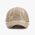 Gorra de béisbol de algodón caqui con diseño desgastado y detalles deshilachados - Ajustable / Caqui