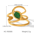 Gold multi-layer wrap ring with green oval zircon, measuring 1.98cm wide and 2.1g weight - Multi-Layer Wrap Oval Gem Style (HC-R30585)