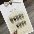 Press-on nail set featuring dark gradient design with 3D black rose and butterfly accents - Black Rose Butterfly Gradient Style (853)