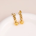Long gold-plated stainless steel drop earrings with chain links and solid spheres - Gold