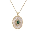 Vintage 18K gold plated necklace with oval shell pendant and green gemstone inlay - Gold