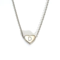 Silver heart pendant necklace with engraved letter D on a classic O-chain link - Letter D Heart Style (S143S-001-D)