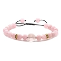 Bracciale di perle di cristallo rosa con cuore e cordino intrecciato nero regolabile - Quarzo Rosa (Intrecciato)