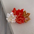 Acetate maple leaf hair claw clip in white, red and amber brown with gold glitter veins - Maple Leaf