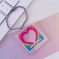 Rainbow acrylic heart keychain with stamp edges and purple metal ball chain - No.6 Rainbow Adorable Stamp