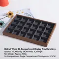 24-compartment walnut wood jewelry tray with grey velvet lining for rings and bracelets - Walnut 24-Grid Tray Dark Grey
