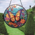 Colorful butterfly and floral suncatcher hanging ornament with metal chain for home decor - Butterfly