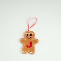 Felt gingerbread man ornament with embroidered red letter J and festive hanging string - Letter J