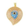 Golden teardrop evil eye charm with blue mosaic inlay and white crystal accents - Blue Teardrop Shell Eye Pendant-66