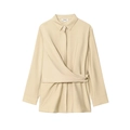 Elegante beige overslagblouse met gouden knoopdetail en lange mouwen in zachte geweven stof - XS / Kaki Jas