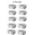 10-piece set of rectangular stainless steel food containers with translucent lids - Small 10 Pcs Set with Lids