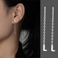 S999 sterling silver long tassel earring with letter L pendant and S925 hallmark - Letter L