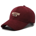 Corduroy baseball cap in burgundy red featuring 3D white Boston 1630 embroidery - Burgundy / Adjustable