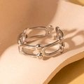 Adjustable silver titanium steel ring with minimalist horsebit chain hollow design - Steel Color 119