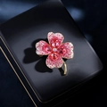 Pink and red four-leaf clover brooch with crystals on gold metal for coats - 409# Pink Clover