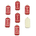 Detailed view of red glitter XOXO rectangular charms with gold-tone metal frames - Style 14-Red XOXO Ticket
