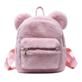 Mochila de peluche rosa con forma de oso para niñas con orejas y textura suave - Rosa