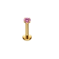 Flat back gold labret stud featuring a sparkling round pink zircon gem inlay - Gold Pink Zircon