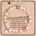 Handmade stone bead bracelet with silver heart pendant and sister gift card set - Pink Zebra + To My Big Sister Card
