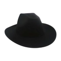 Classic vintage black wool wide brim fedora hat with elegant minimalist structure - Black
