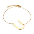 Minimalist gold stainless steel letter U pendant bracelet with adjustable O-chain link - Letter U(KB116104-K)