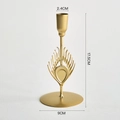 Nordic gold metal candlestick holder with peacock feather leaf design and matte finish - Small (17.5cm) / Gold