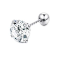 Detail view of 4-prong set cubic zirconia earring with a silver round screw back closure - 2mm / Silver