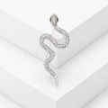 Silver snake brooch with white crystals and black gemstone eyes in sparkling finish - Full Rhinestone White Snake