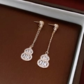 Golden double gourd drop earrings with paved zircons and central emerald-cut stone - 55# 925 Sterling Silver Earring Post-Gold Zirconia Inlaid Double Gourd Tassel Earrings (Real Gold Plating)