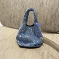 Sparkling royal blue rhinestone hobo handbag with structured handle for evening parties - Blue