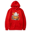 Red Halloween hoodie with ghost in pumpkin cup and autumn leaves graphic - Red