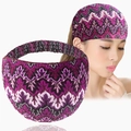 Fascia larga stile etnico con motivo jacquard viola e bianco per donna - Viola scuro