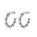 Elegant silver twisted rope hoop earrings with minimalist geometric metal design - Silver