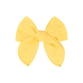 Detailed texture of bright yellow linen cotton bow hair clip with neat stitching edges - Bright Yellow
