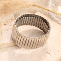 Pulsera elástica minimalista de acero inoxidable plateado con diseño de banda ancha - Estilo de Tira Vertical de 28mm / Plateado