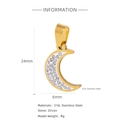 Pendentif demi-lune en acier inoxydable 316L plaqué or 18 carats et pierres en zircon - Style Lune