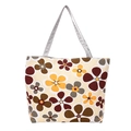 Sac fourre-tout en toile blanc cassé avec imprimé floral vintage marron et orange - Floral Khaki