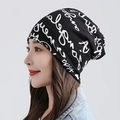Women's black knit beanie featuring white cursive lettering for a casual autumn style - English Black Printed Style