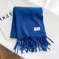 Soft solid blue tassel scarf in cashmere-like fabric on white textured background - Royal Blue / Over 175cm