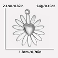 Colgante margarita corazón de acero plateado con medidas y peso detallados - Color Acero