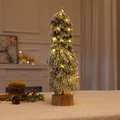 Mini sapin de Noël lumineux avec effet neige et base en bois naturel massif - Sapin de Noël Enneigé Grand (50cm)