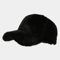 Detalle de la gorra negra de piel sintética con textura gruesa de felpa de invierno - Ajustable / Negro