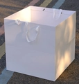 White square kraft paper gift bag with wide base and matching ribbon handles - 15*15*15cm / White
