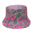 Close-up of pink bucket hat featuring vibrant paisley print and detailed canvas stitching - M (56-58cm) / Rose Red