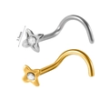 Nasenstecker mit 3,5 mm Vierpunktstern-Kristall in Silber- und Gold-Finish - Goldfarbe Vierstrahliger Stern Mit Zirkonia / 0.8x7mm