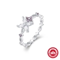 925 silver flower ring with white and purple cubic zirconia in polished finish - US 7 / White Gold #3 (Purple White Marquise Flower)