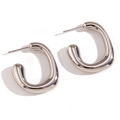 Minimalist silver irregular oval earrings with a high-polished mirror finish - Irregular Rectangular Hollow Hoop Earrings - Steel