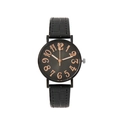 Montre à quartz minimaliste avec bracelet cuir noir et grands chiffres or rose sur cadran noir - Noir